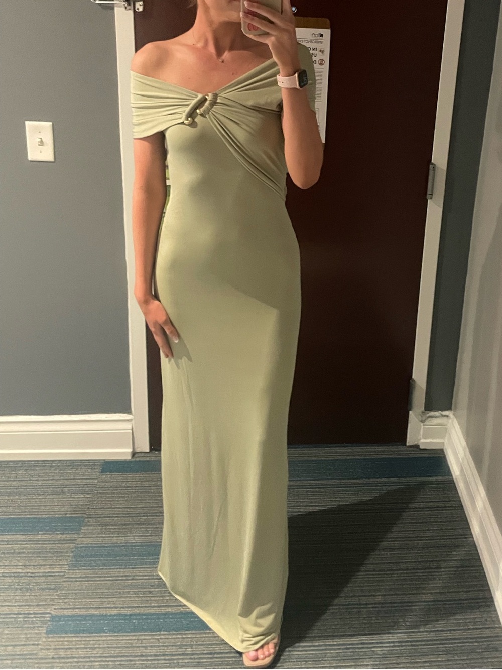 Meshki Sage Green One-Shoulder Twist Gown